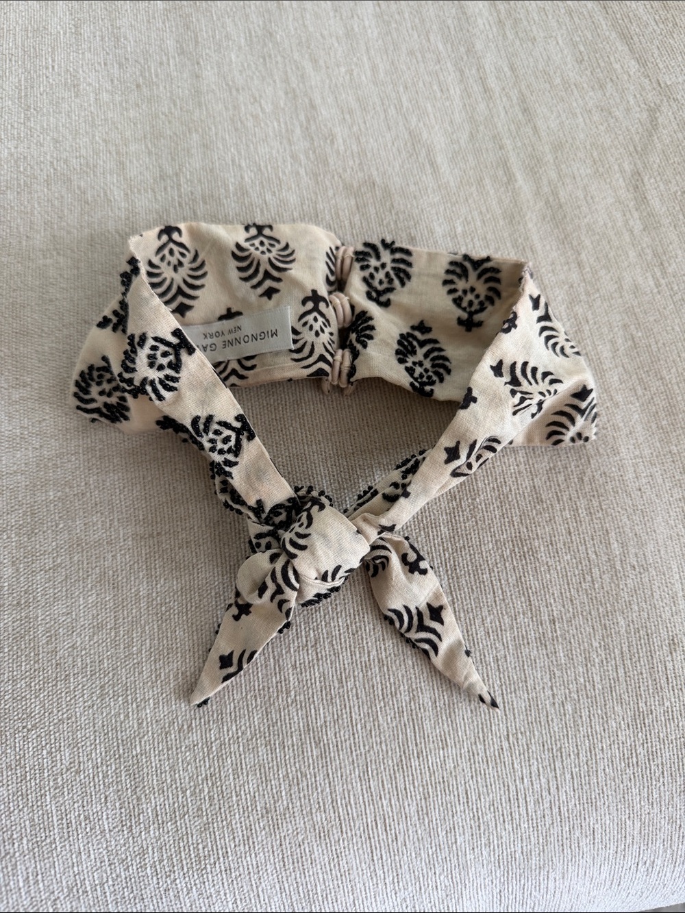 Mignonne Gavigan Black Printed Beige Knot Tie Scarf